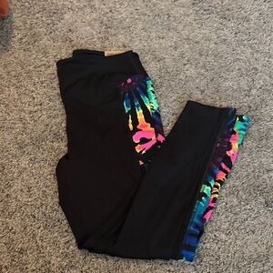 PINK Victoria's Secret Black Leggings with Colorful Side Pattern